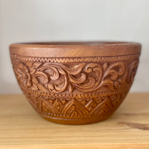 Carved teak wooden bowl