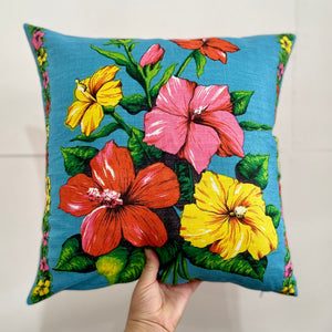 Tropical flowersvintage tea towel cushion #45
