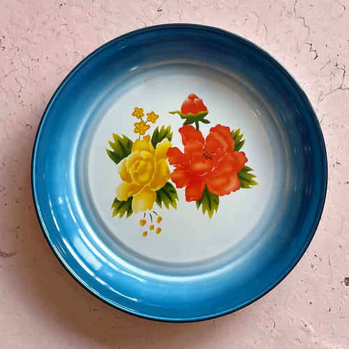 Enamel tray floral blue 35cm