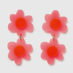 Jolene double flowers earrings Neon pink