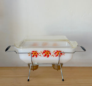 Crown Pyrex Tiger Lily casserole dish w/stand