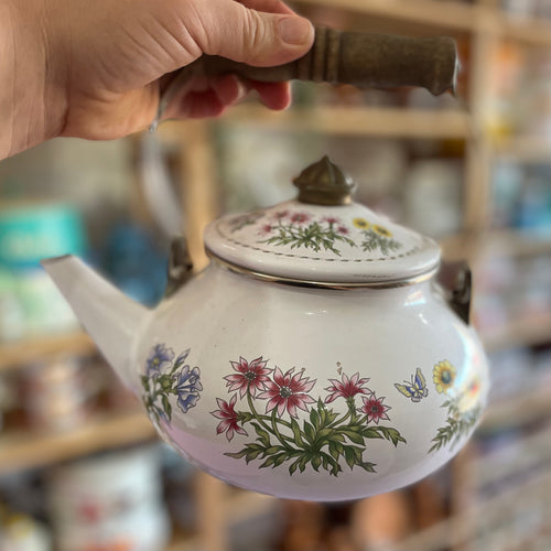 Vintage wildflower enamel kettle