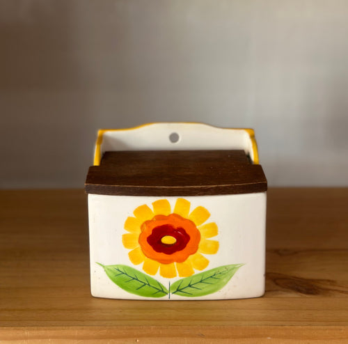 Ceramic salt box w/wooden lid