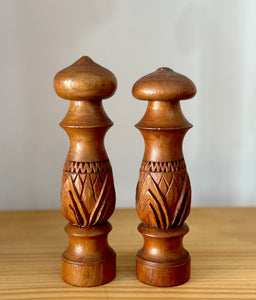 Large Carved Teak Salt & Pepper Set