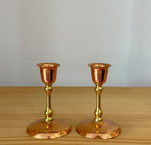 Pair of Vintage Copper Brass Candlestick Holders
