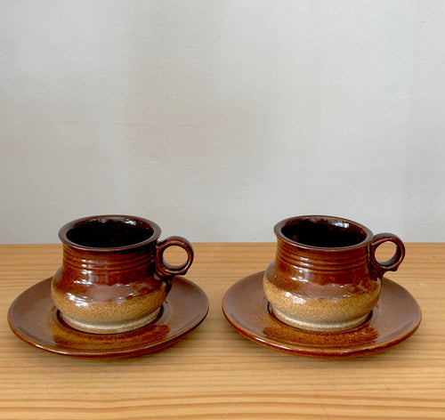 Stoneware pair of cup and saucers