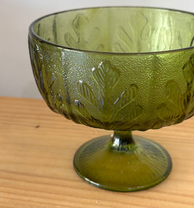 Vintage Green Glass Footed Bowl