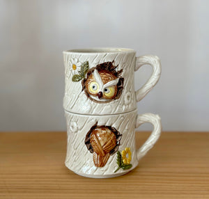 Pair of retro owl cups