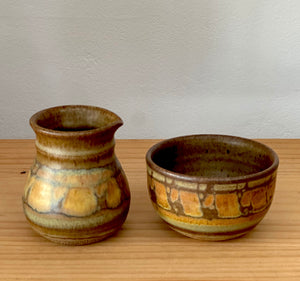 Pottery bowl and pourer - pair