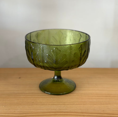 Vintage Green Glass Footed Bowl