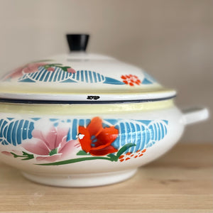 Vintage floral enamel lidded pot