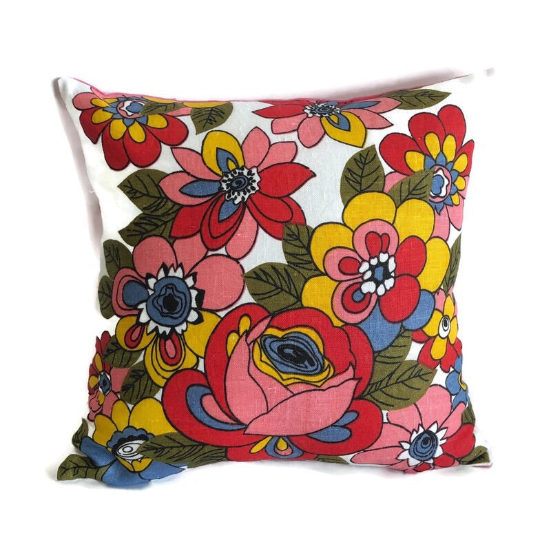 Retro floral tea towel cushion cover #38