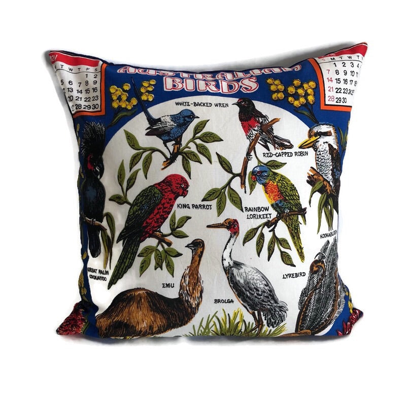 Australian Birds vintage tea towel cushion cover