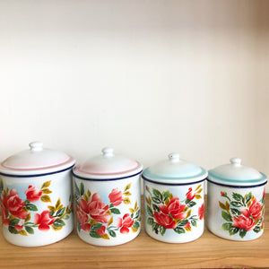 Vintage enamel floral canisters
