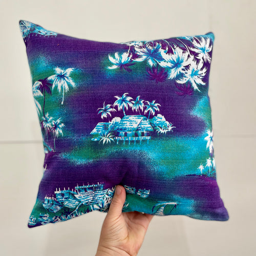 Blue Hawaiian barkcloth cushion cover #22