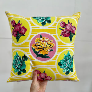 Yellow vintage floral tea towel cushion cover #11