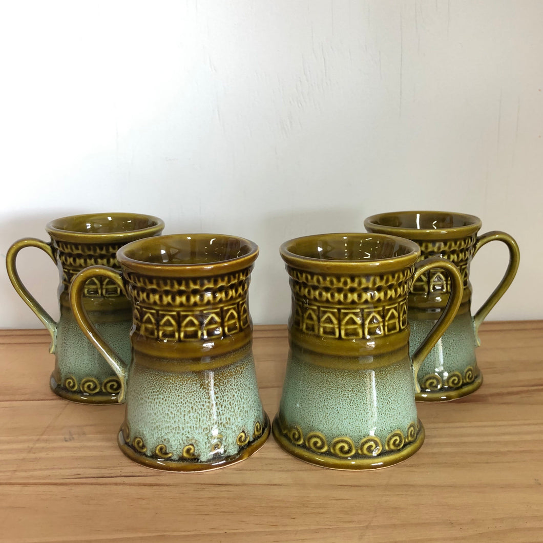 Green glazed vintage mugs