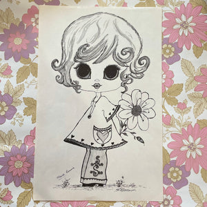 Vintage art print kitsch girl