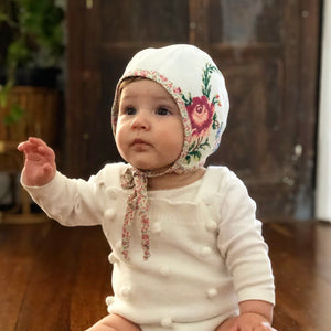 Handmade baby embroidered bonnet Size Medium
