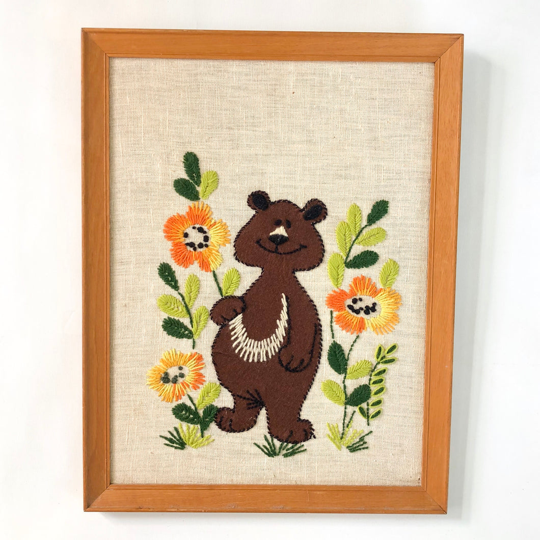 Vintage felt bear & embroidery art