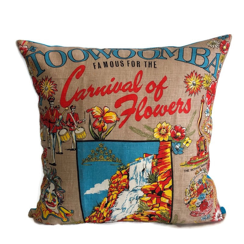 Toowoomba vintage tea towel cushion cover