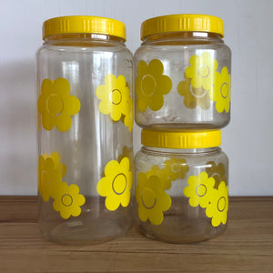 Retro yellow daisy canisters x 3