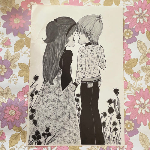 Vintage art print cute couple