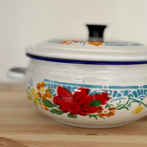 Vintage floral enamel lidded bowl