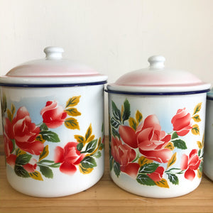 Vintage enamel floral canisters
