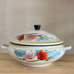 Vintage floral enamel lidded pot