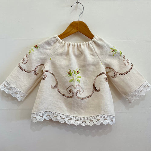 Handmade bespoke embroidered linen top size Small #3