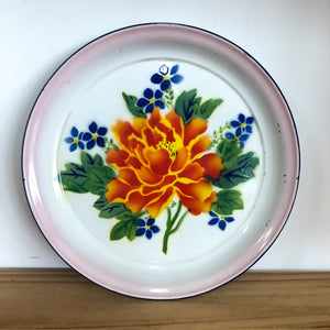Vintage floral enamel tray