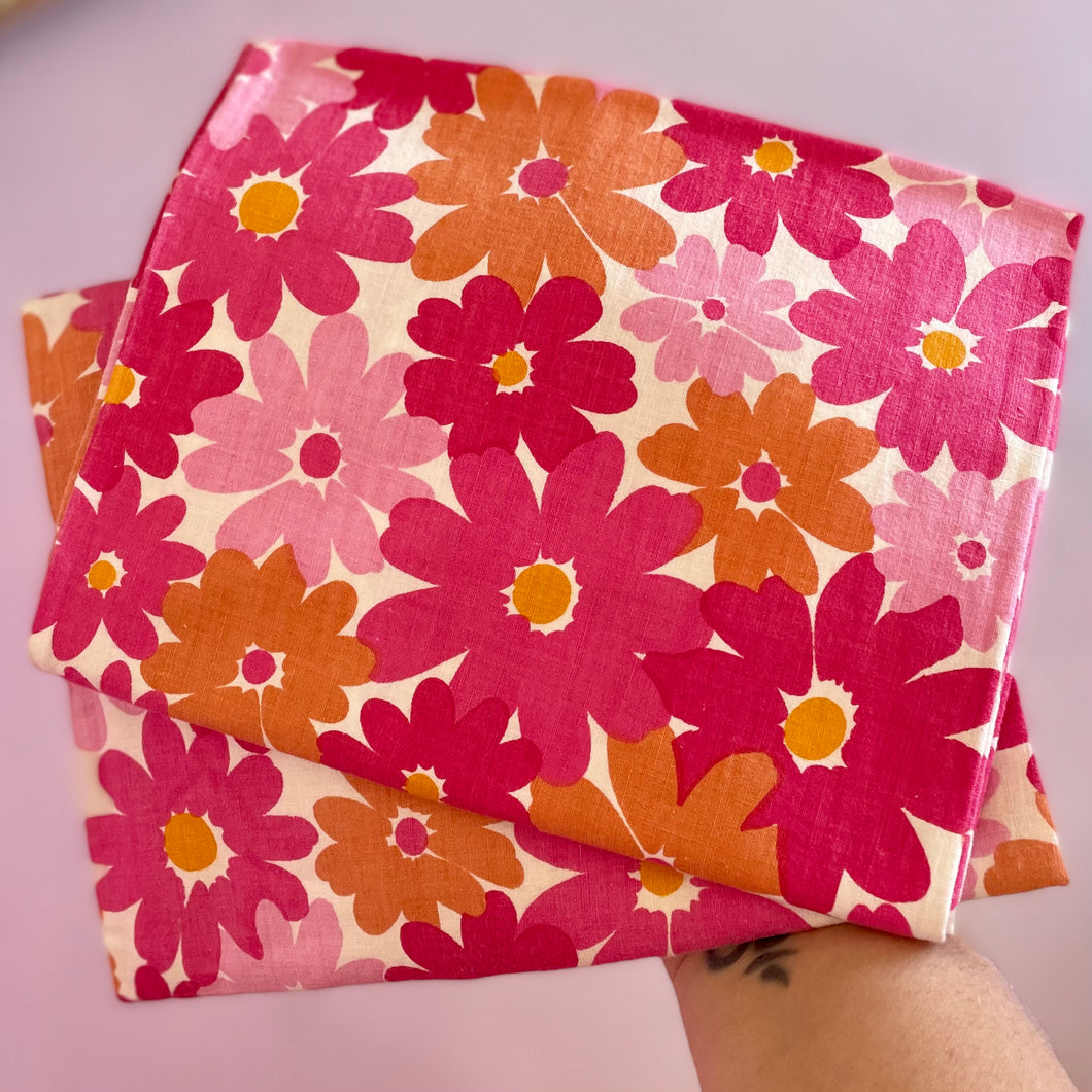 Pair of pink flower cotton pillowcases #1