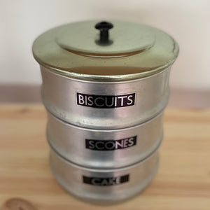 Biscuits, Scones & Cake aluminium stacking canister set