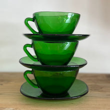Vintage Vereco green glass cups and saucer set