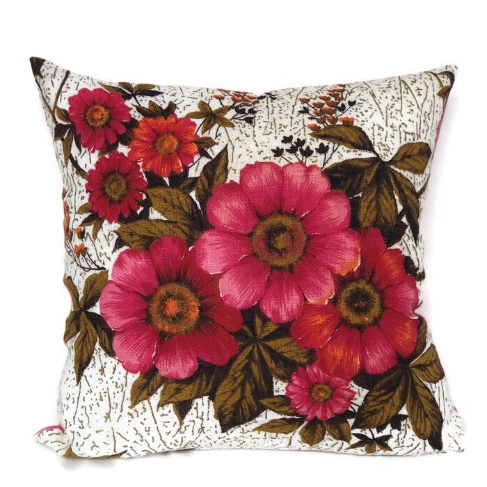 Pink Floral vintage tea towel cushion cover