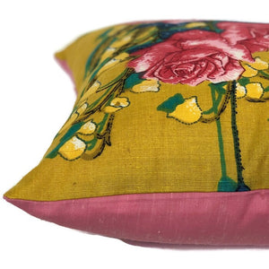 Rambling Rose pink vintage tea towel cushion cover
